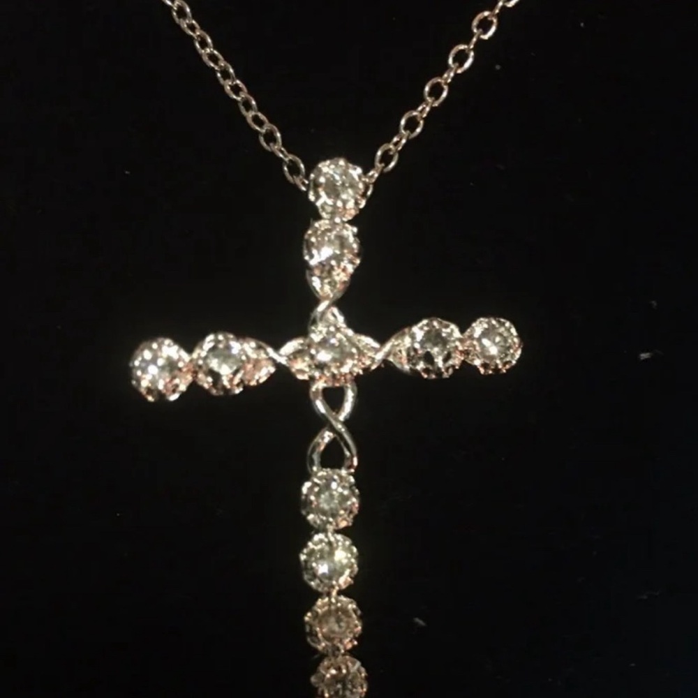 Sterling Silver Plater CZ Cross Pendant and Necklace